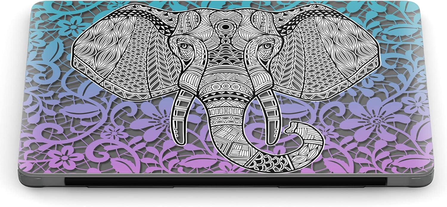 Mertak Hard Case Compatible with MacBook Pro 16 14 Air 15 13 inch M3 M2 M1 Mac 2024 2023 2022 2018 Touch Bar Cute Blue Elephant Pattern Laptop Cover Protective Clear Ethnic Tribal Lace Print