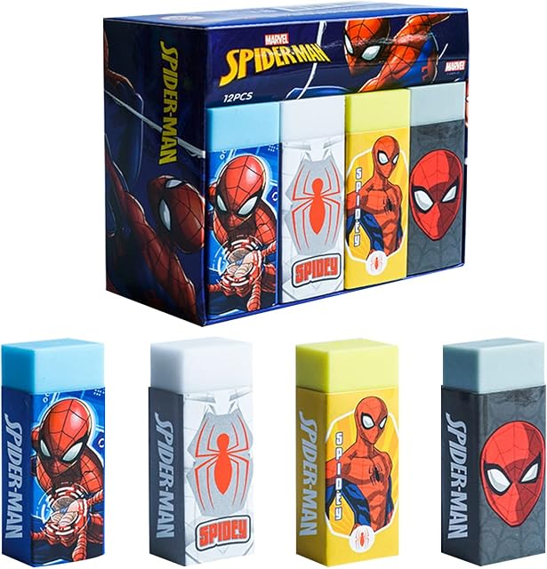 Spiderman Eraser Set Super Hero Eraser for Learning and Painting School Stationery Supplies for Children Over 3 Years Old 12pcs