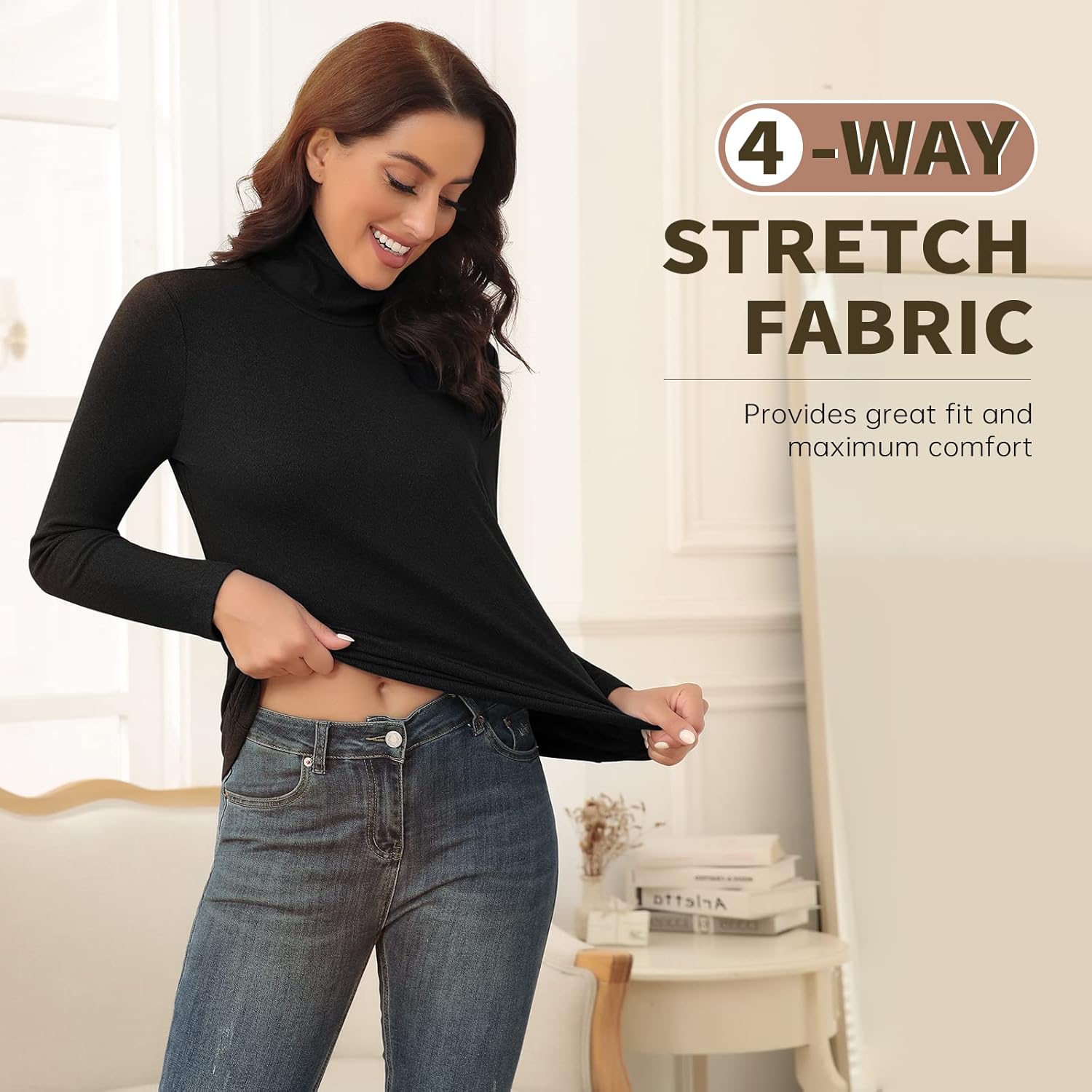 WOWENY Womens Fashion Turtleneck Long Sleeve Thermal Shirts Slim Fit Soft Base Layer Underwear Tops - Image 5