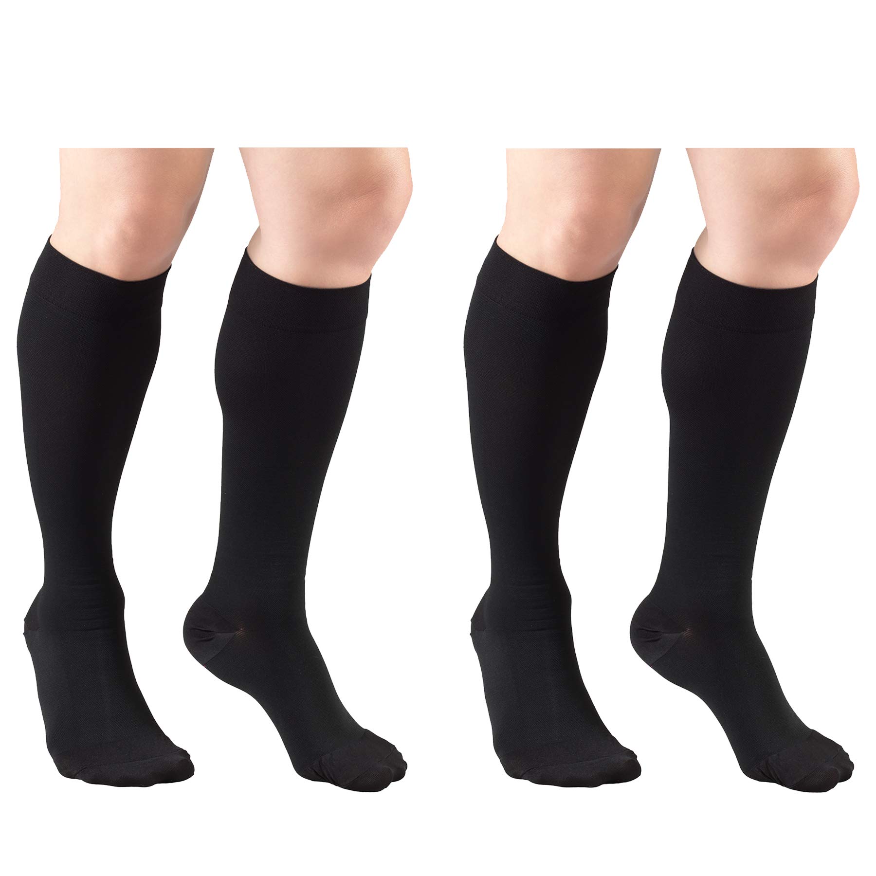 Truform Short Length 20-30 mmHg Compression Stockings for Men and Women, Knee High Length, Closed Toe, Black, Large, 2 Count
