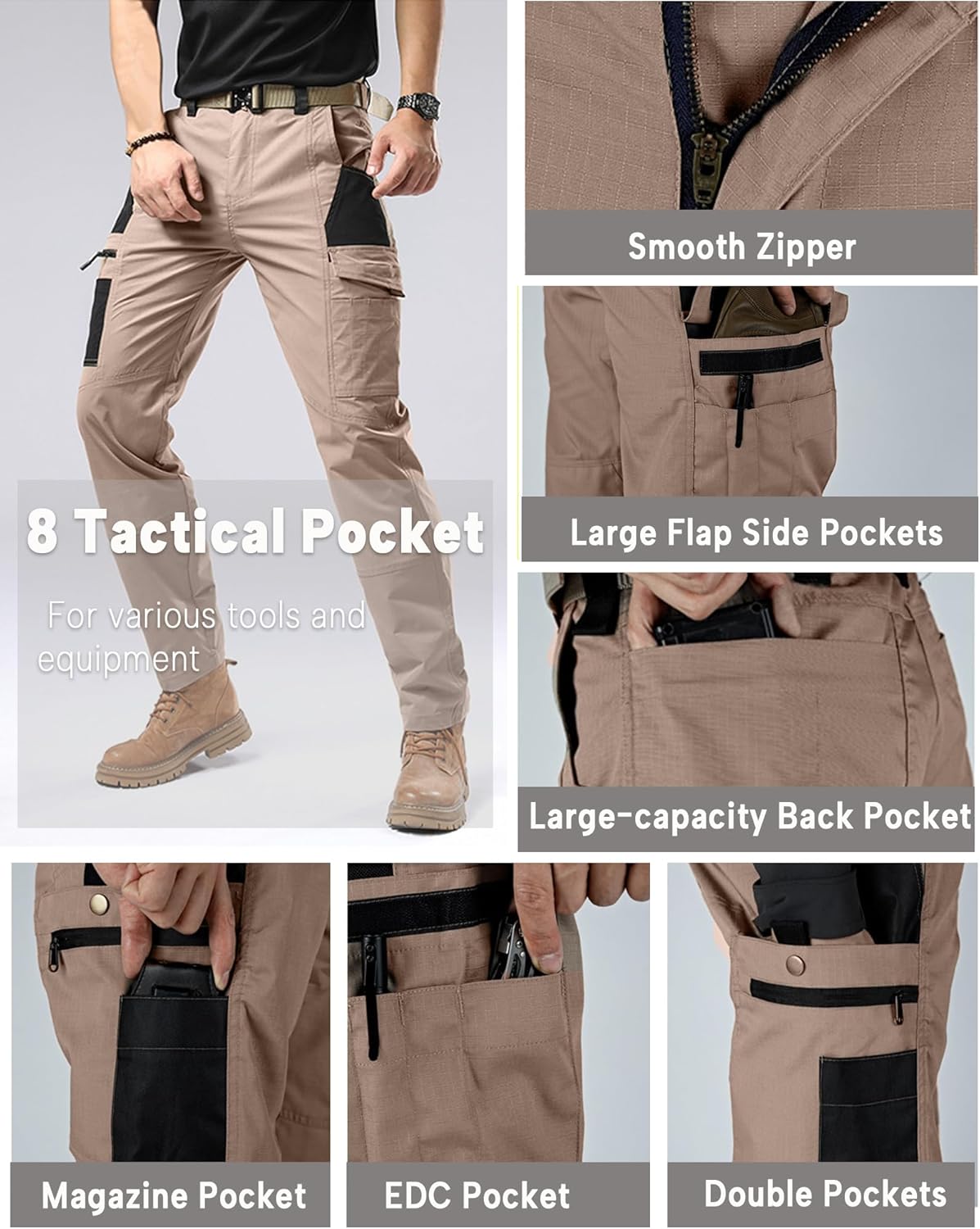 Mens Military Tactical Cargo Pants, Water Resistant Ripstop EDC Work Pants Lightweight Combat Hiking Pants