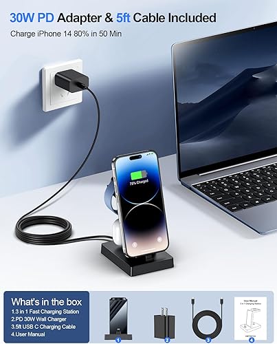 Miniatura 3 de Estación de carga para múltiples dispositivos soporte de carga inalámbrico ADADPU 3 en 1 para Apple Watch Series 8765432SE Base de carga de teléfono