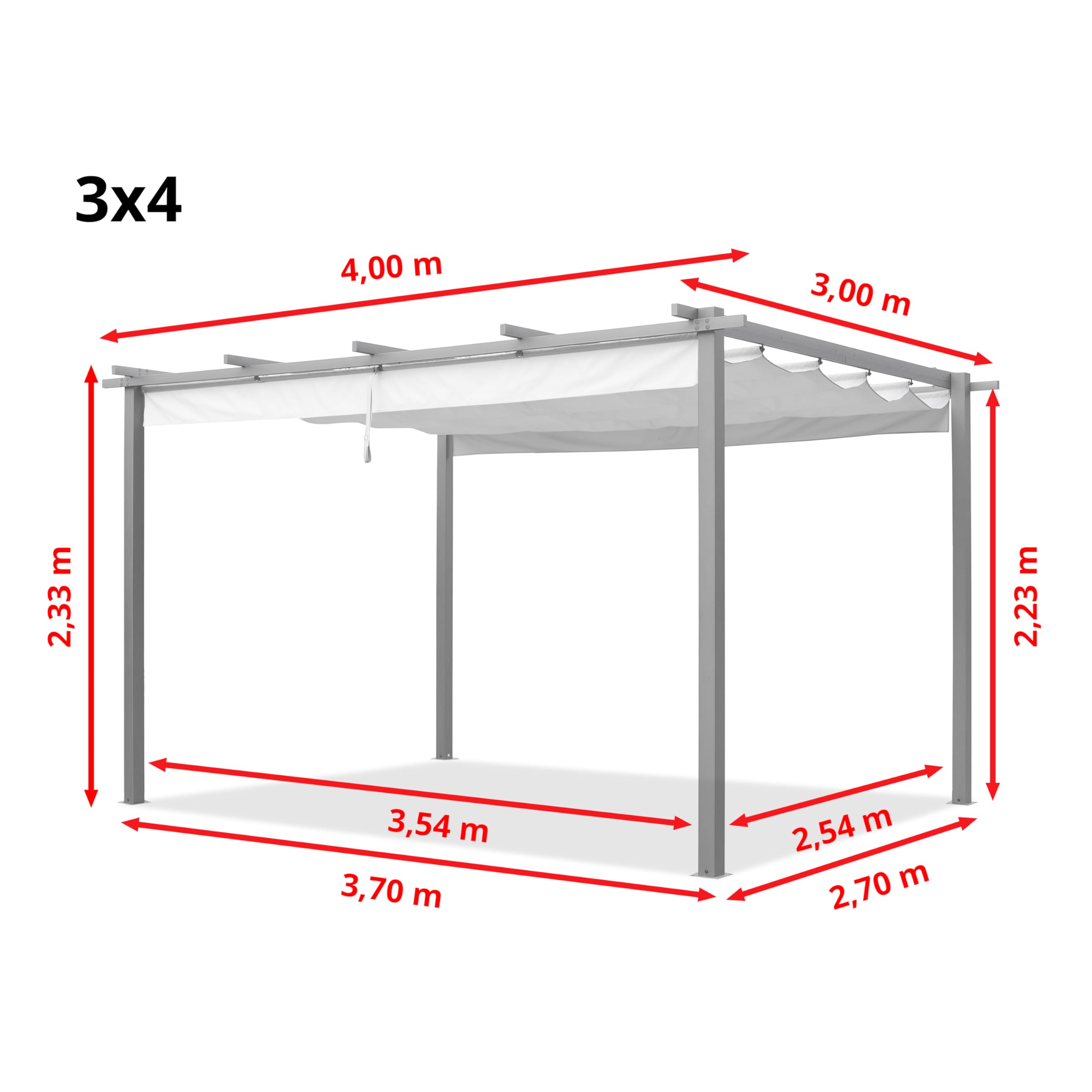 PRIMEYARD Pergola 3x4 m pavillon avec Toit rétractable Gris - Construction en Acier