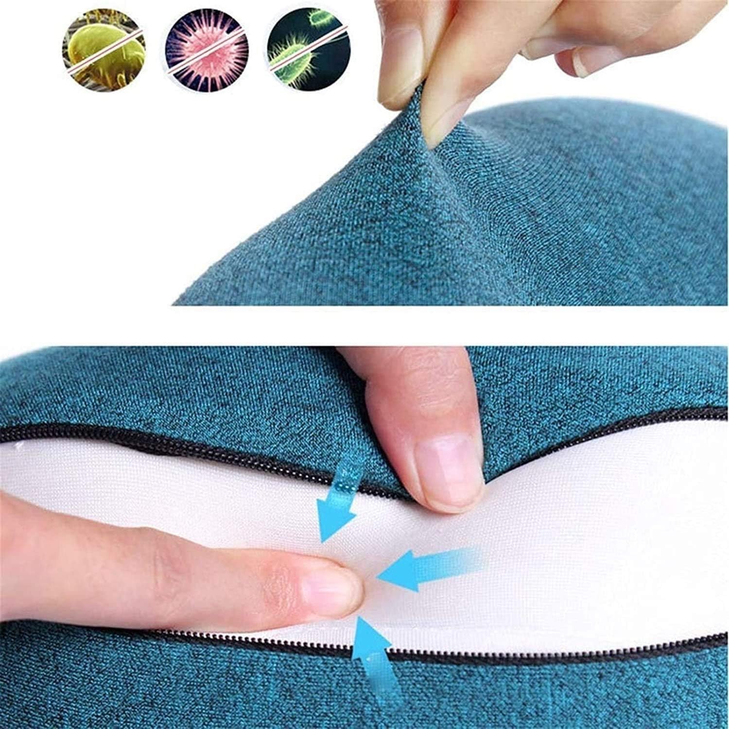 Cuscino da Viaggio for Aereo e Auto, Cuscino Gonfiabile for Il Collo con Morbida Copertura in Pile e Maschera for Gli Occhi, Leggero e Portatile