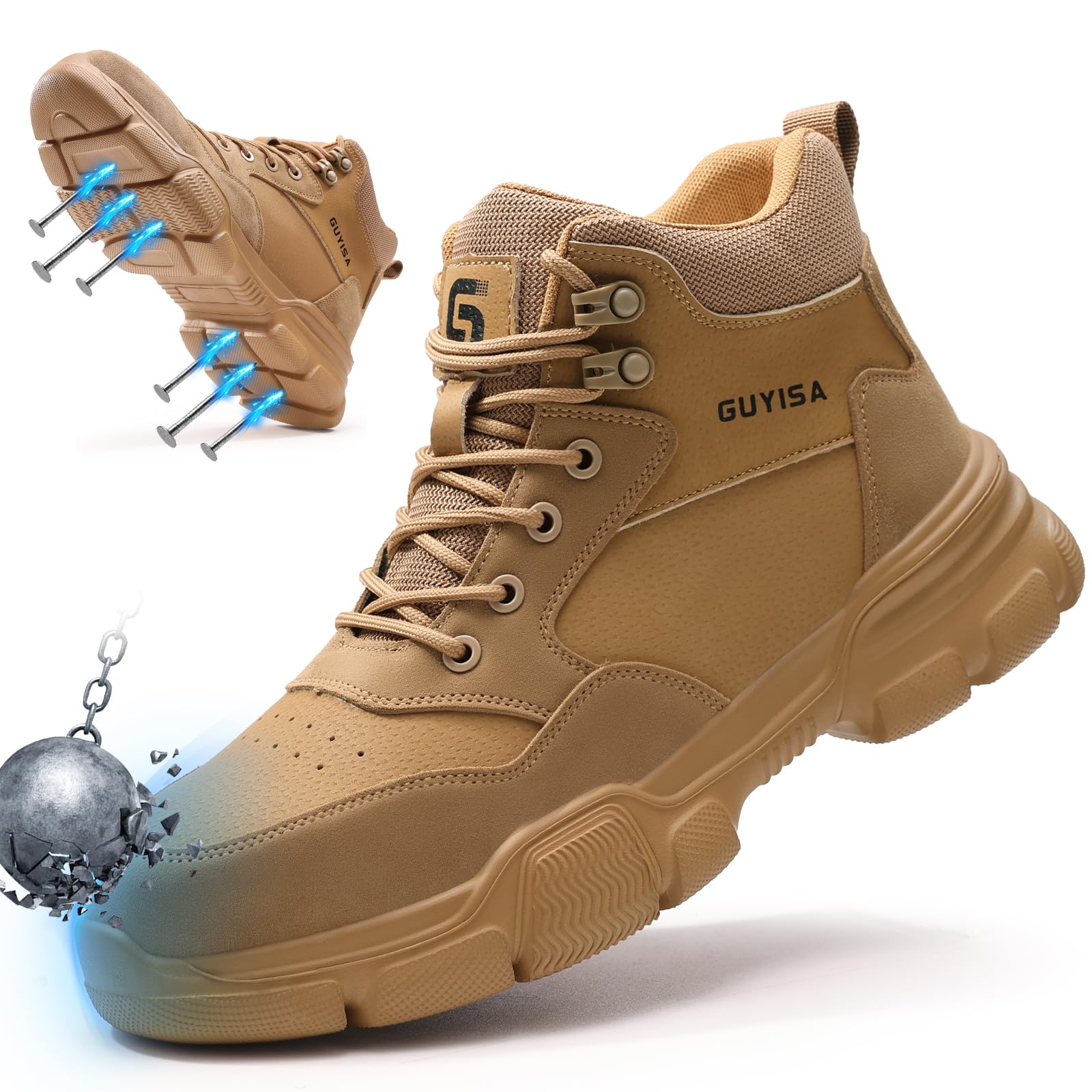 Gsutenmre Steel Toe Boots for Men Lightweight Men's Safety Work Boots | Impact-Resistant,Puncture-Resistant Safety Shoes,Splash-Resistant,Jobsites,Warehouses,Factories,Manufacturing,Construction
