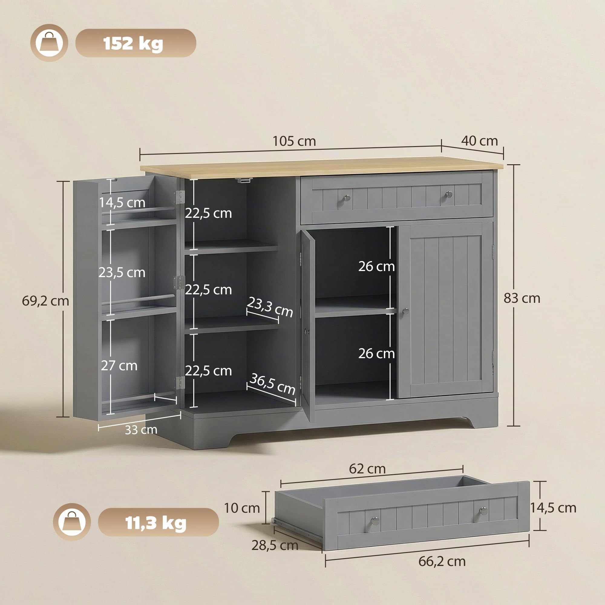 HOMCOM Mobile bar caffè moderno con vano, cassetto, mensole porta, Grigio