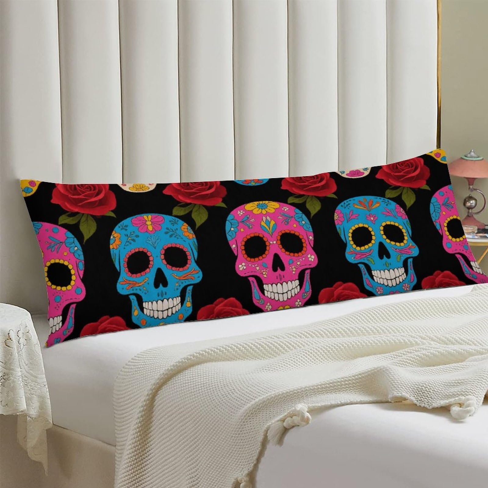 Body Pillow Cover 20x54 Long Pillow Case with Invisible Zipper Breathable Microfiber Sugar Skulls Pillowcase Soft Cozy Protector for Bedroom Couch Sofa Bed Home Decor All Seasons