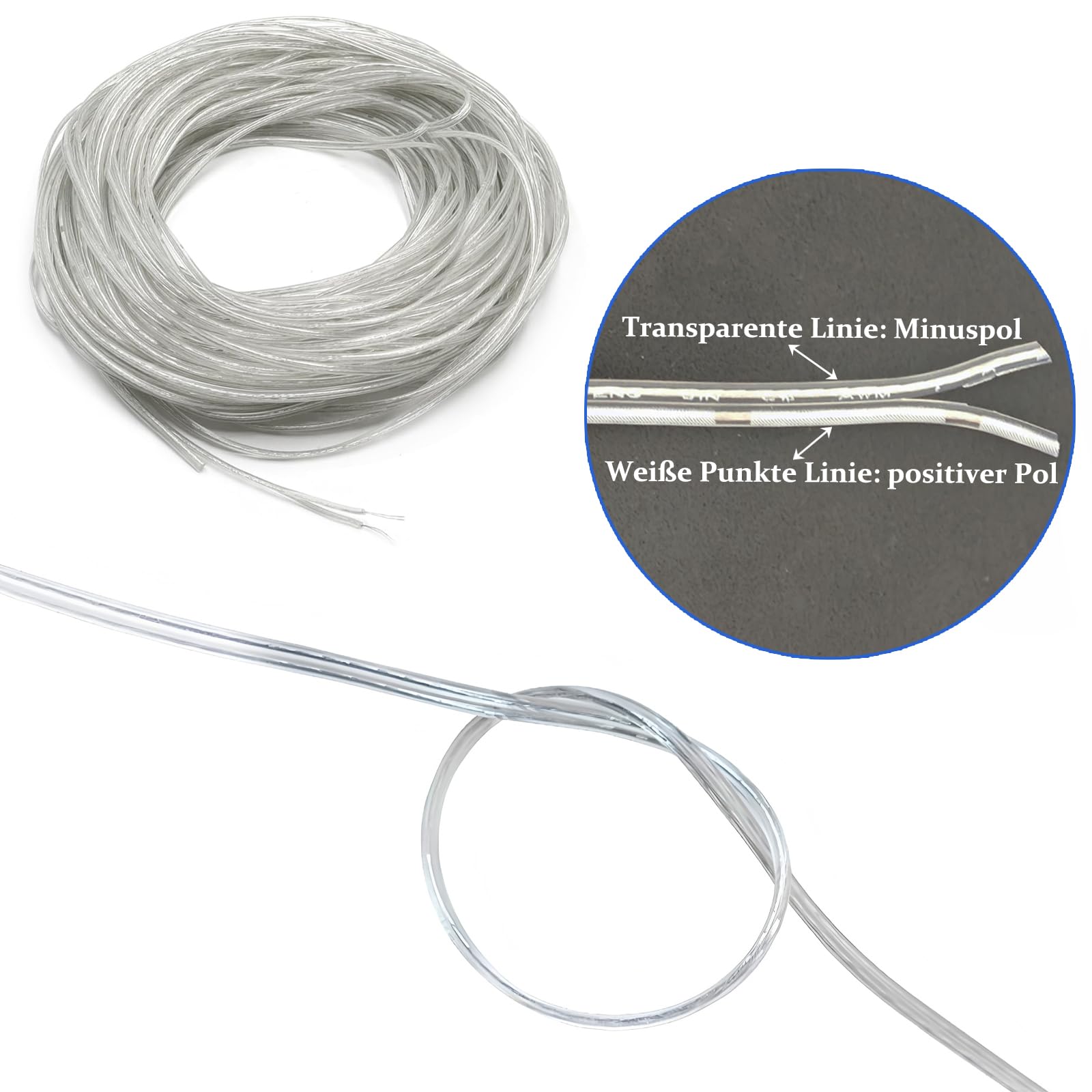 ZoZoMaiy Câble électrique Transparent De 30 M - 24 AWG - Câble En PVC Transparent - 2 Fils - Diamètre : 1,8 X 3,6 Mm - Pour Sonnette, Lampes, Appareils électriques