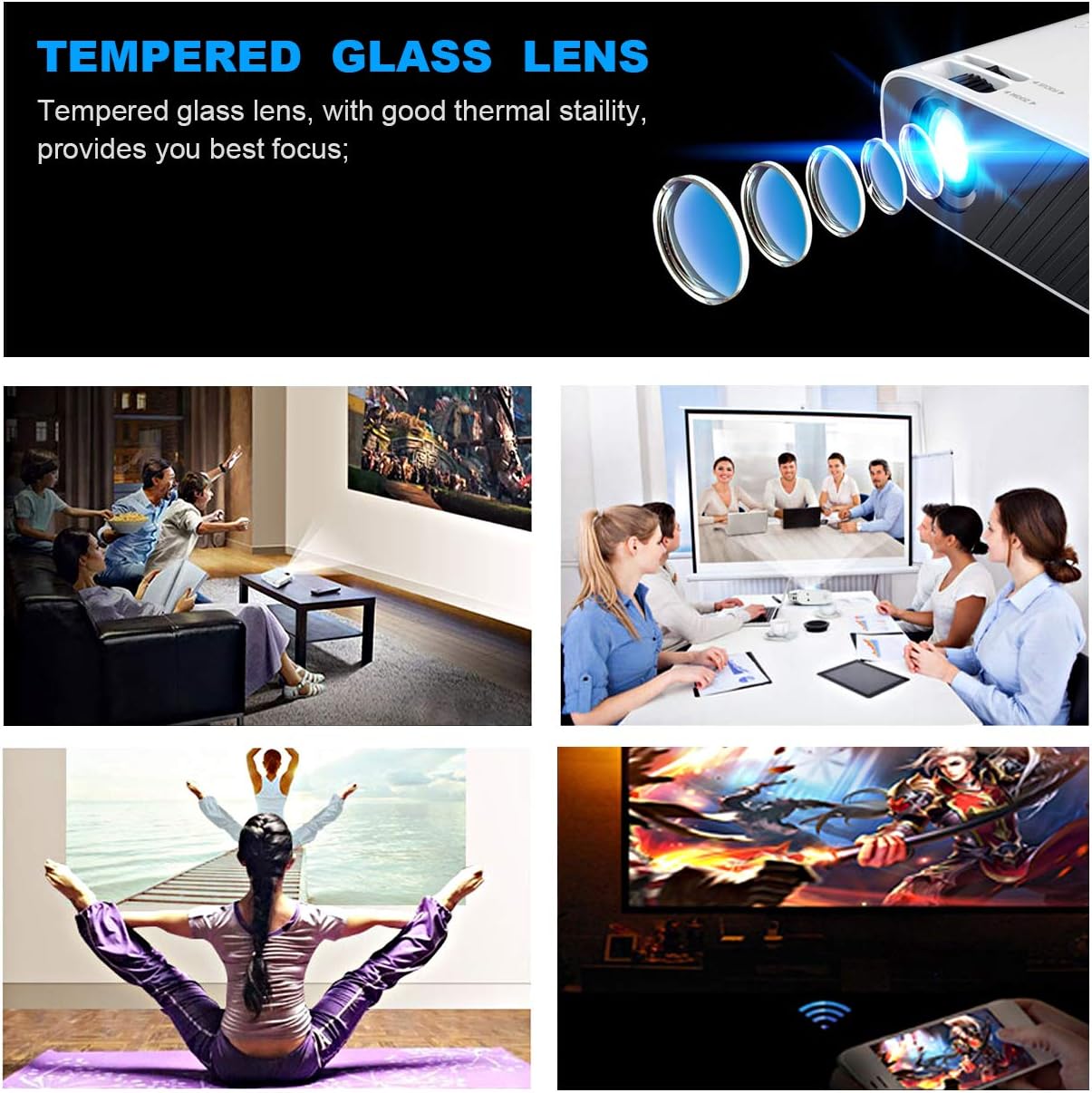 Black Friday Clearance WiFi Wireless Mini Projector, 2021 Update 1080P Projector Outdoor Movie Projector, Supported 1080P Pocket Video Projector Support HDMI Smartphone