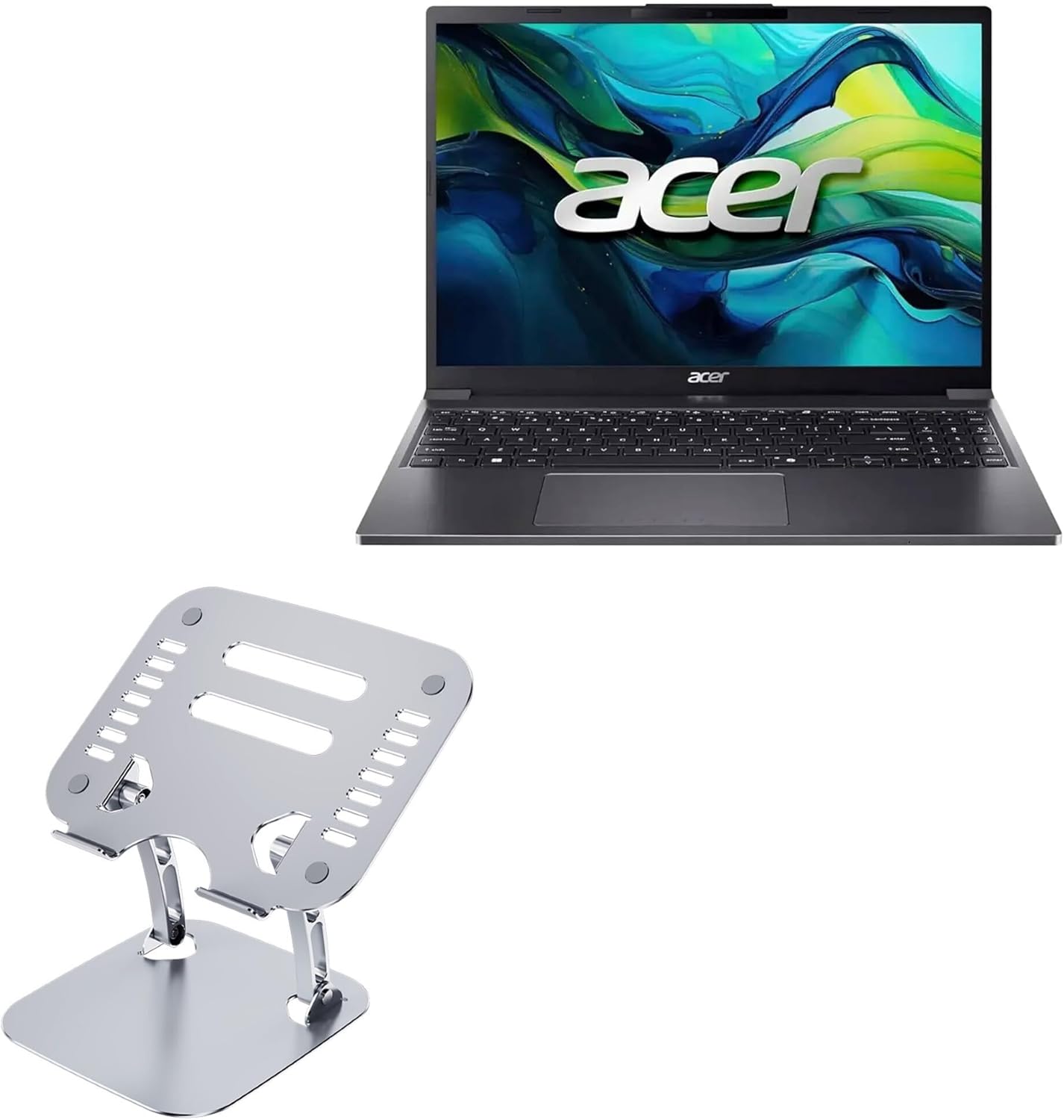 BoxWave Stand and Mount Compatible with Acer Aspire Go 15 Laptop (15.3 in) - Executive VersaView Stand, Ergonomic Adjustable Viewing Angle Metallic Riser - Metallic Silver