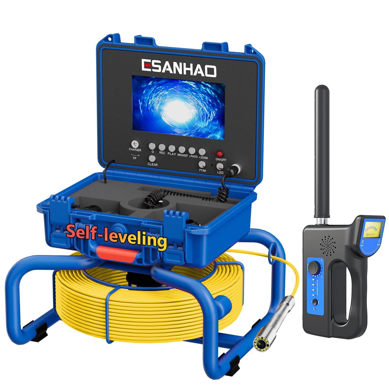 Telecamera Ispezione Tubi 30 Metri con Ricevitore 7" DVR Telecamera Endoscopica del Tubo Scarico Fognario Conduttura Industriale IP68 Impermeabile Autolivellante con Contatore di Distanza