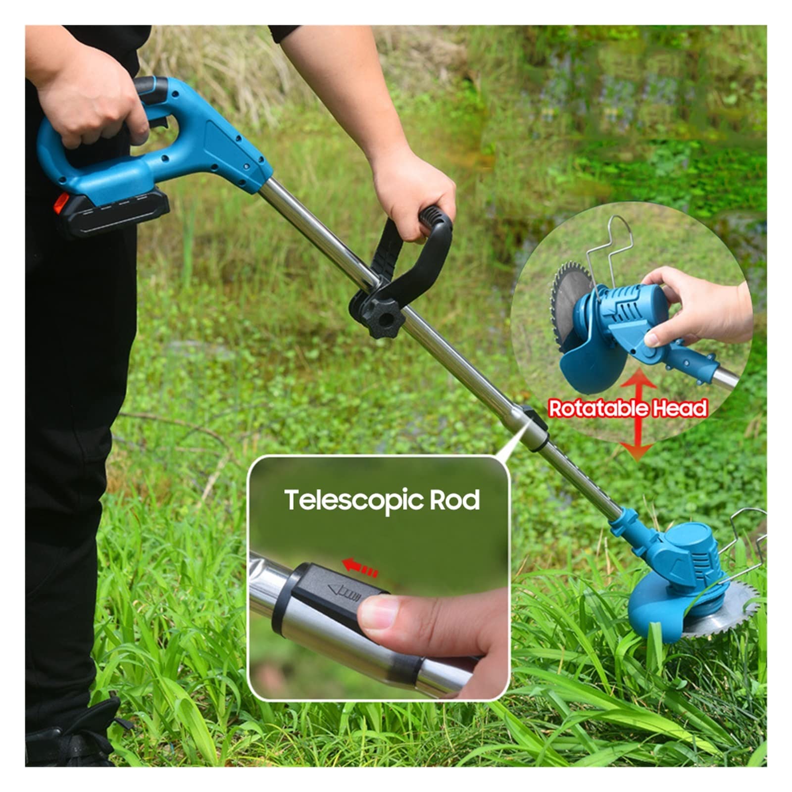 Rasenmäher, 21 V einziehbarer Hand-Akku-Rasenmäher, elektrischer Rasenmäher, 1500 mAh Akku, multifunktionaler Power-Trimmer, Gartengeräte