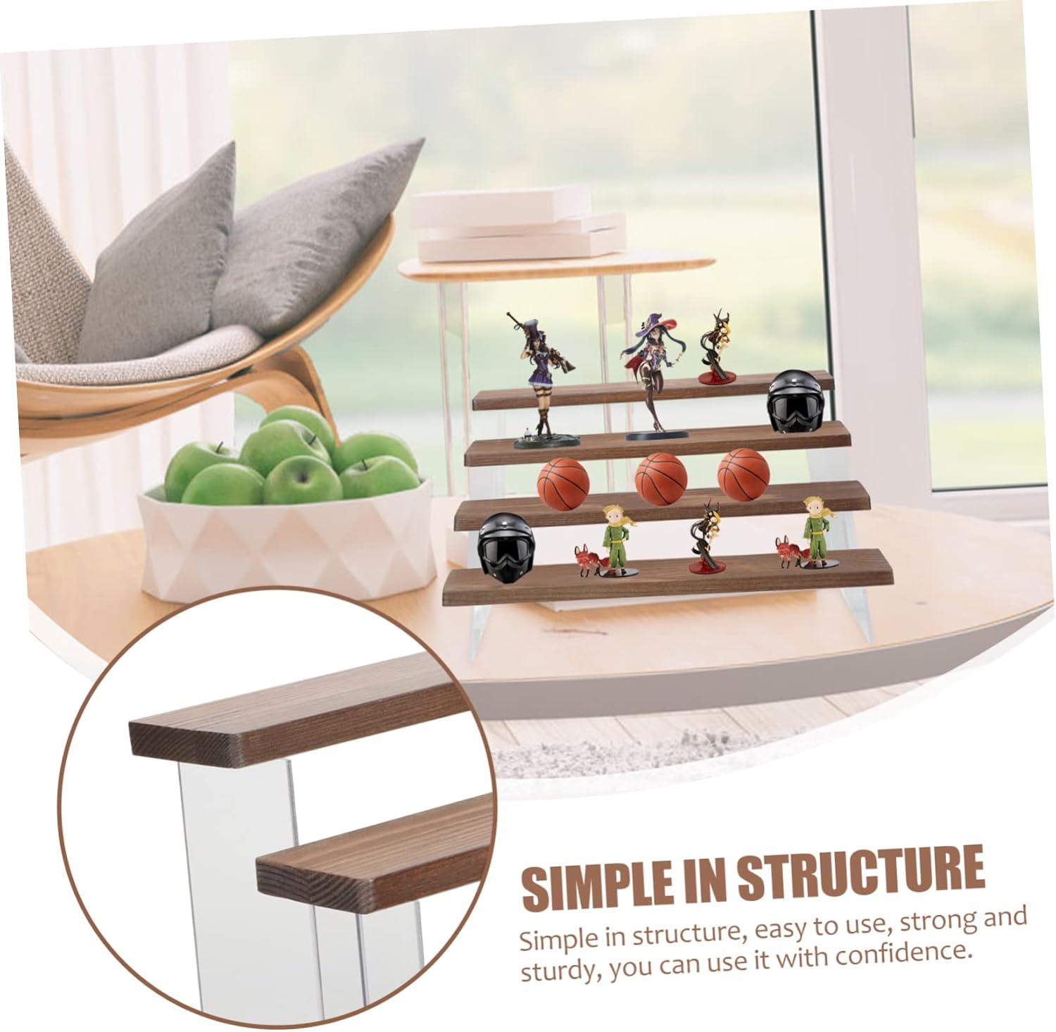 4tier Wooden Display Rack Riser Shelf for Toys and Models Acrylic Storage Organizer