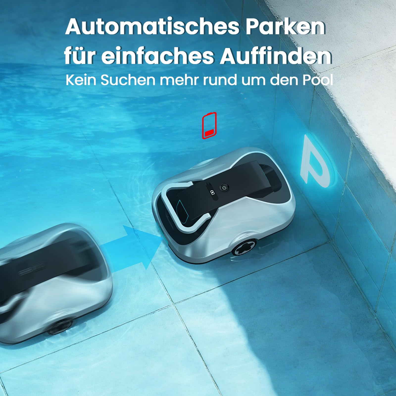 Poolroboter Akku, kabelloser Pool-Saugroboter, 200Min Laufzeit, Intelligente Navigation, Selbsteinparkfunktion und ultrafeine Filterung, kompakt und tragbar Poolreiniger ohne Kabel für Pools 232m²