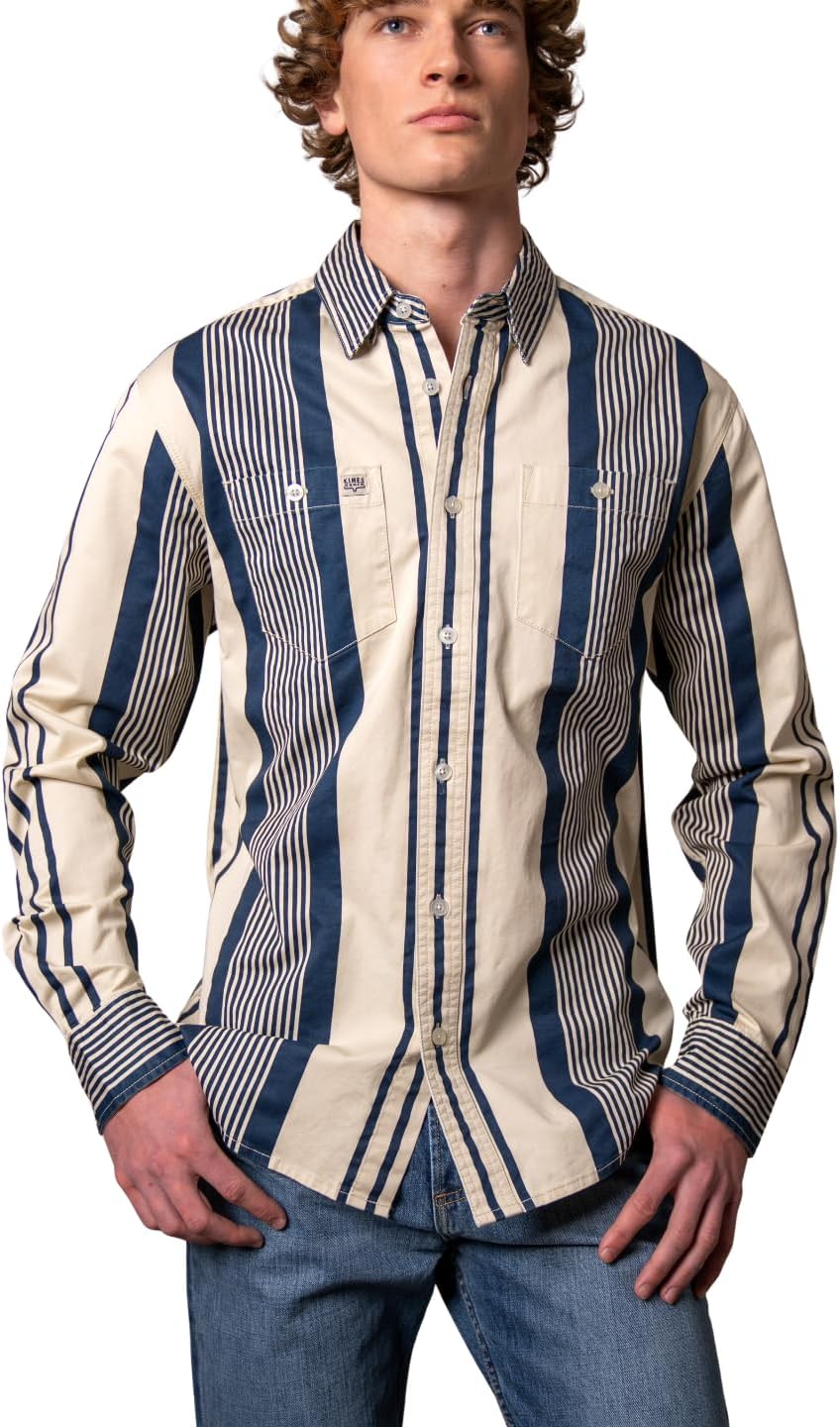 Kimes Ranch Men's Reddy Long Sleeve Western Shirt, Striped Twill Button Down