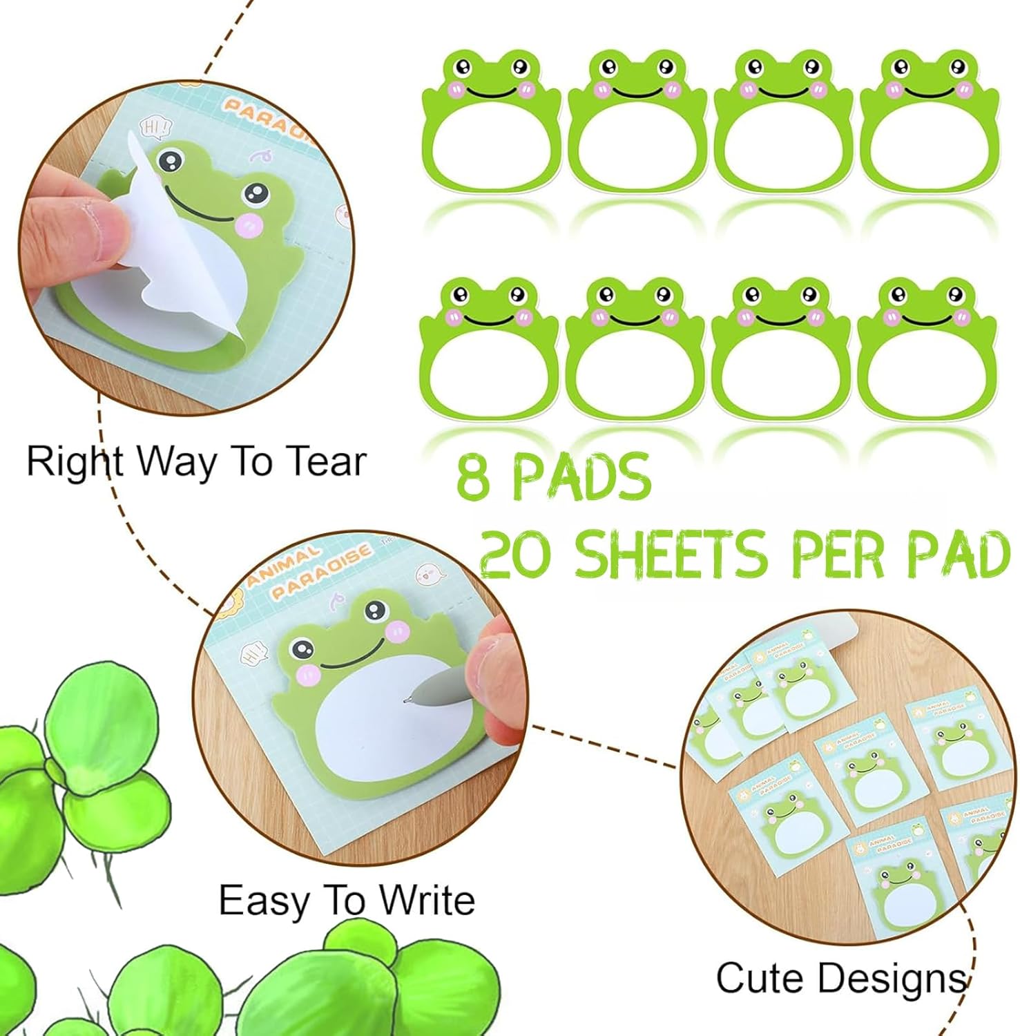 Frog Sticky Notes Kawaii Frogs Sticky Notes Sets, Aesthetic Cute Small Frog Sticky Notes Mini Animal Self-Stick Notes Pads for Frog Lovers Office School Creative Gifts 8Packs(160 Sheets) - Image 8