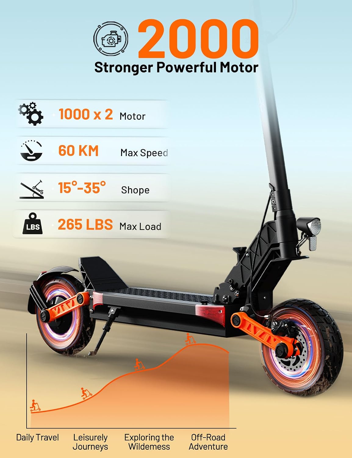 JOYOR Electric Scooter for Adults, 2000W Dual Motor Max Speed 37 MPH & Up to 47 Miles, 60V 18Ah Large Capacity Battery 10" Off Road Tire E-Scooter, Dual Hydraulic Brakes & 4 Shock Absorbers