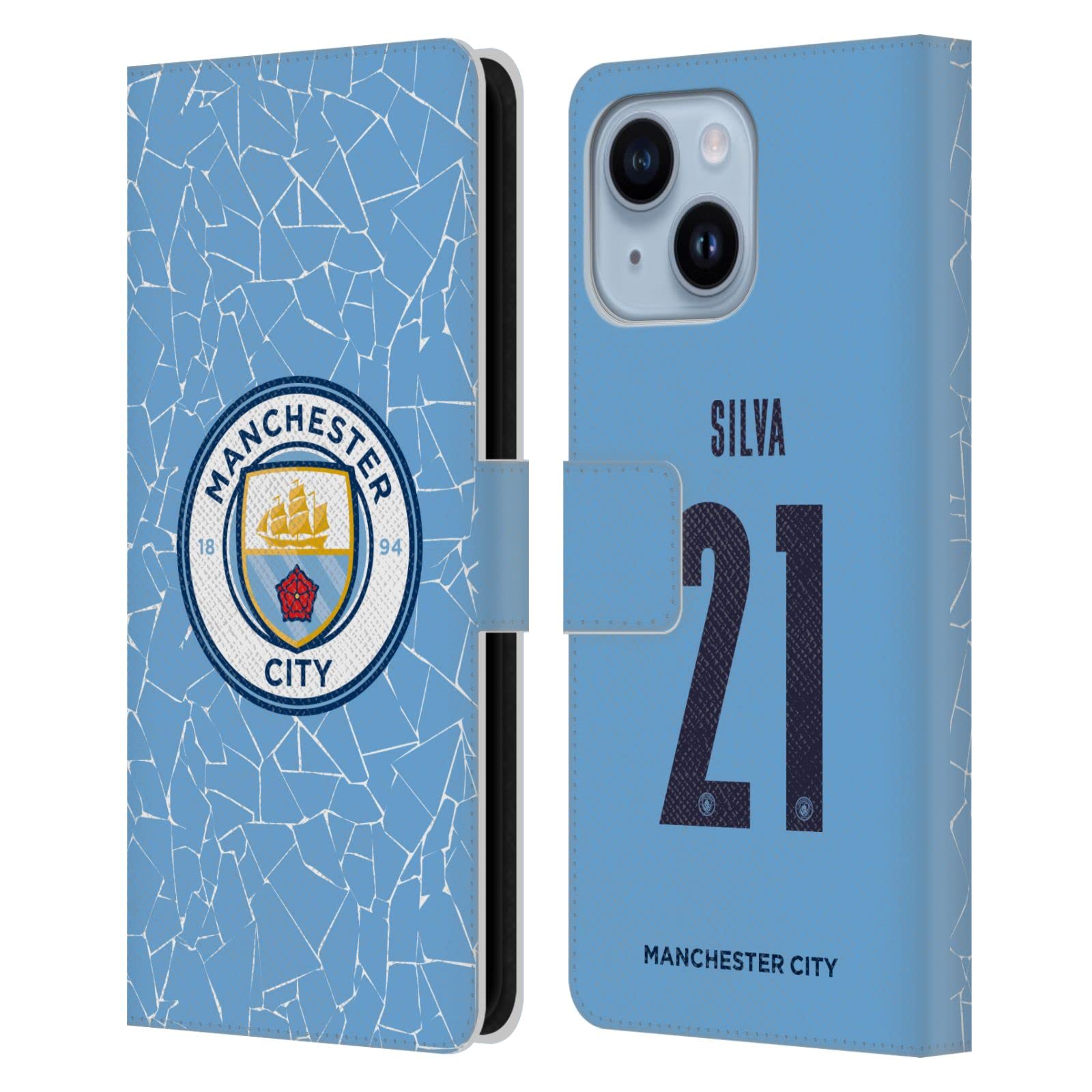 Étui portefeuille Manchester City pour iPhone 14 Plus en cuir David Silva