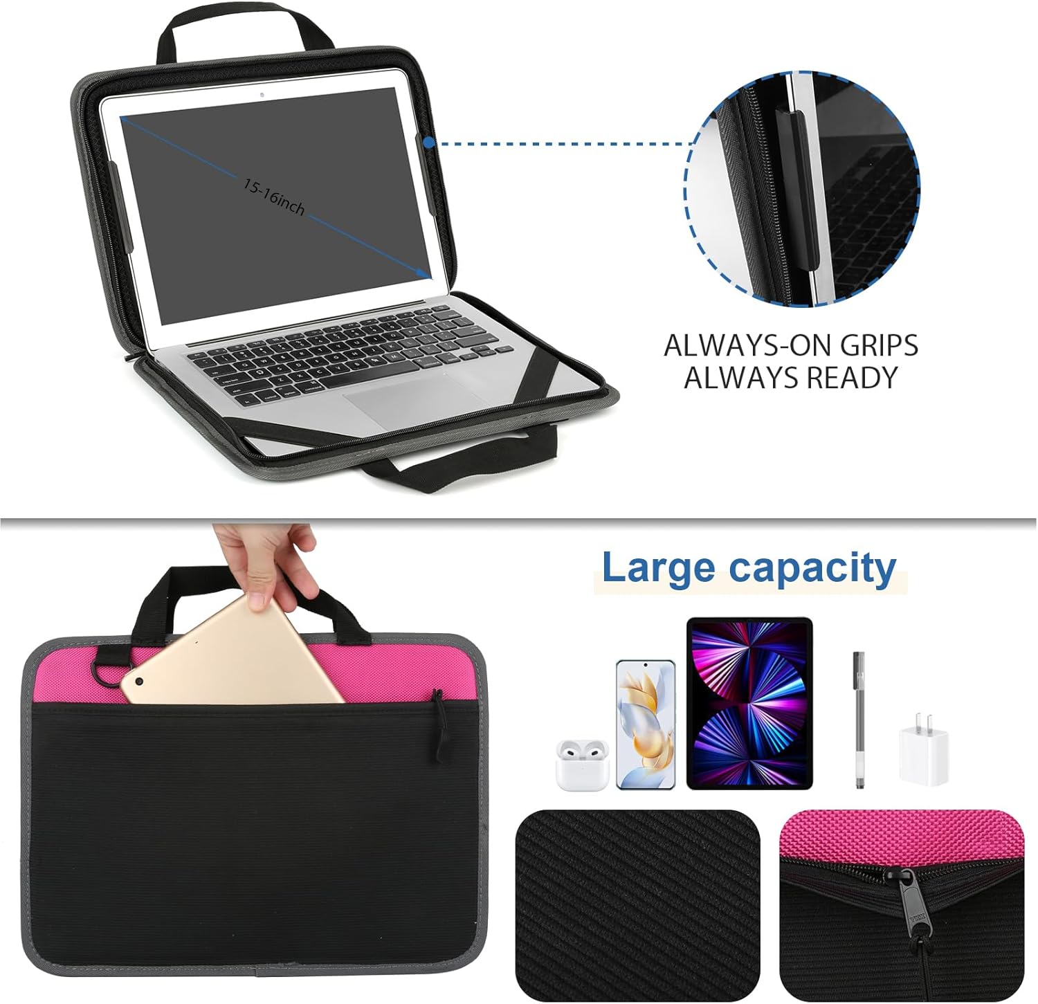 CDBXPRG Laptop Case Sleeve 15.6 inch,15-16 inch Shockproof Computer Cover for HP,Laptop Bag for ASUS Acer Aspire 15,HP Pavilion/Envy 15,Dell Inspiron/Latitude 15,Lenovo IdeaPad 15,ASUS ZenBook(Pink)