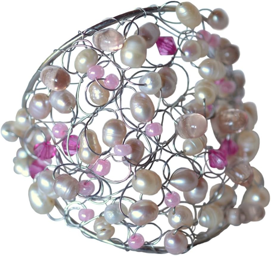 Ploy! White Pink Bracelet Cuff Handwired with Freshwater Cultured Pearl Handwired BB2