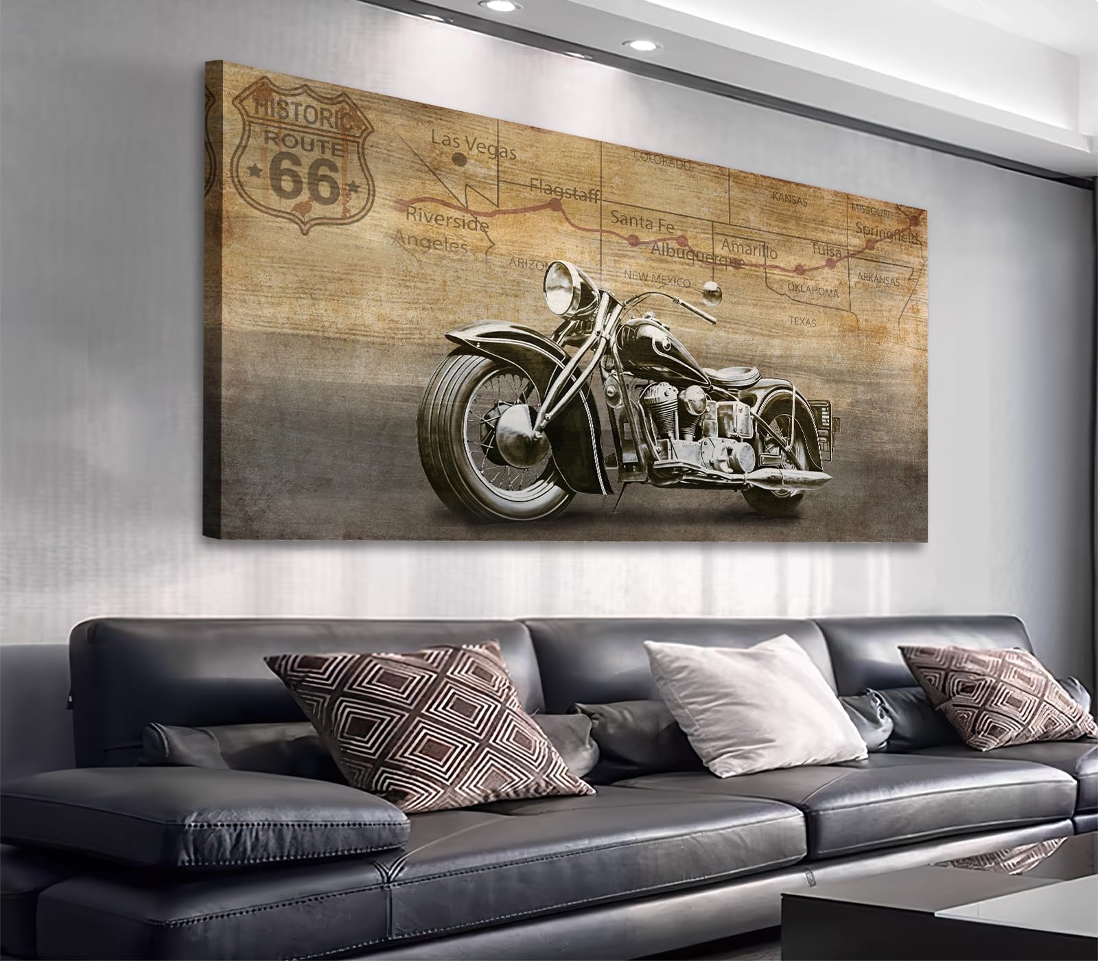 FordMotorCompany Route66 ヴィンテージ風 壁掛けアート Amazon.com: arteWOODS Vintage Motorcycle Canvas Wall Art