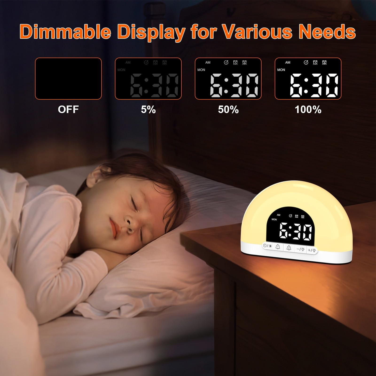 Réveil Lumineux Wake Up Light Sunrise, Double Alarme, Simulation Douce Du Lever Du Soleil, Affichage à 4 Niveaux, Batterie De Secours, Design Compact pour La Chambre à Coucher