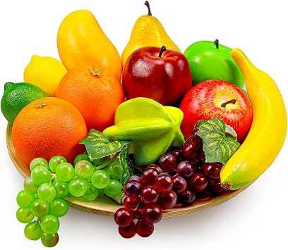 13 Pcs Artificial Fruit Set, Fake Mixture Fruits for Home Decor, Simulation Fruit Set for Party Christmas Decoration, Faux Fruit Model for Photoshoot, Artificial Apple Orange Pear Grape