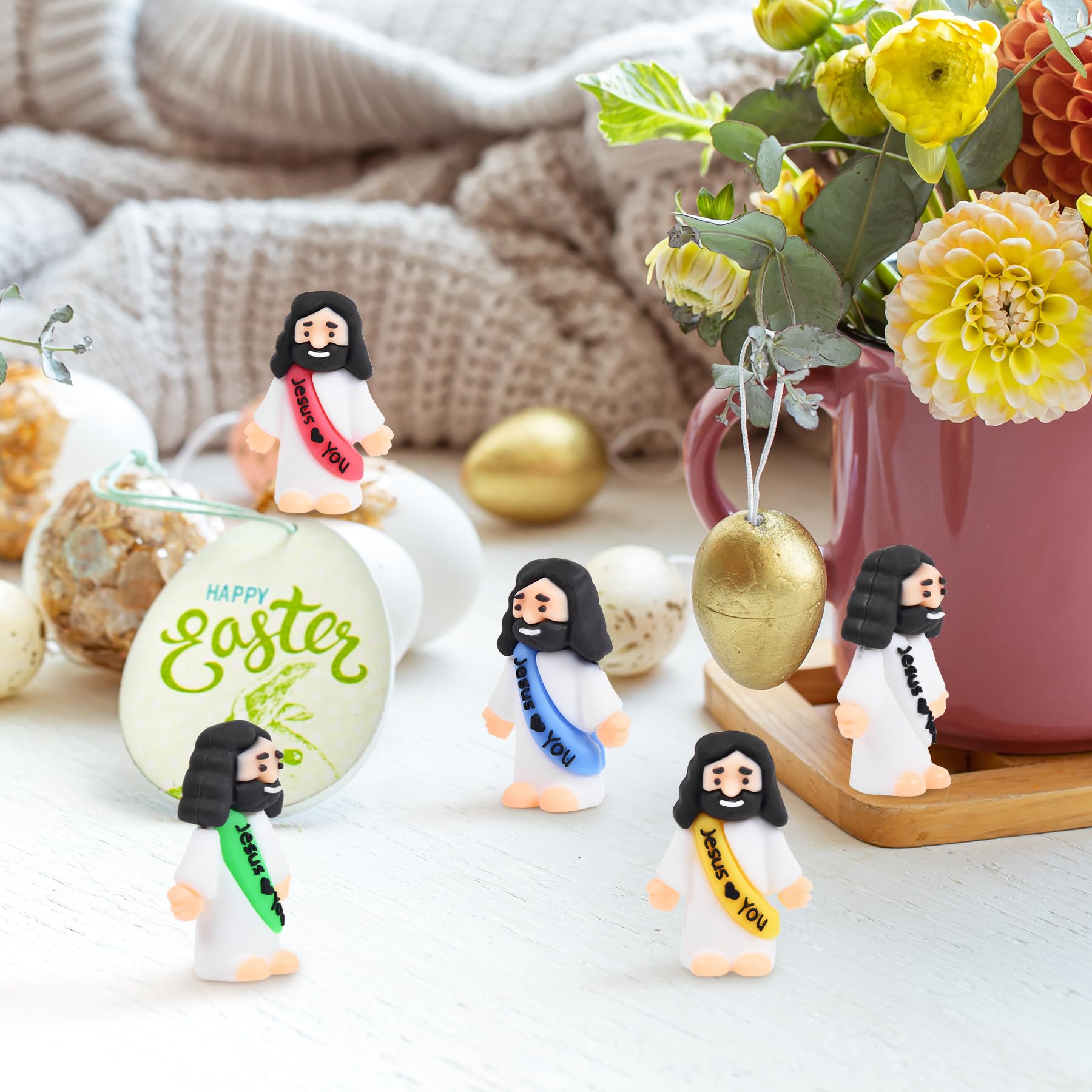 nedeqi 100 PCS Little Jesus Figures, Mini Jesus Figurines in Bulk, Tiny Pocket Rubber Jesus Love You Figure for Religious Party Favors, Sunday School, Baptism Gift, Easter Egg Stuffers (100)