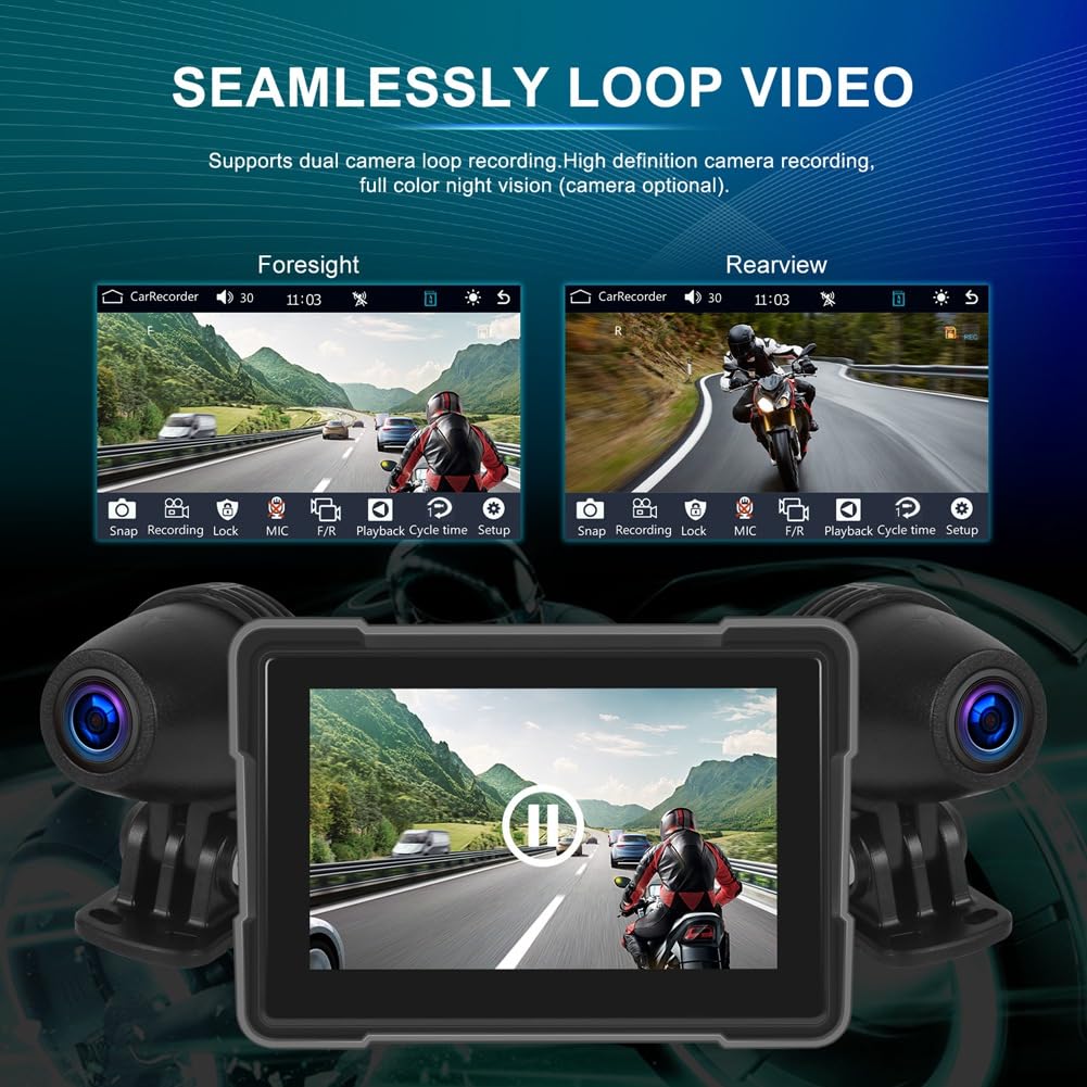 5 Pouces Moto sans Carplay Android Auto Portable Lecteur Intelligent Étanche Moto Affichage DVR, avec Caméra