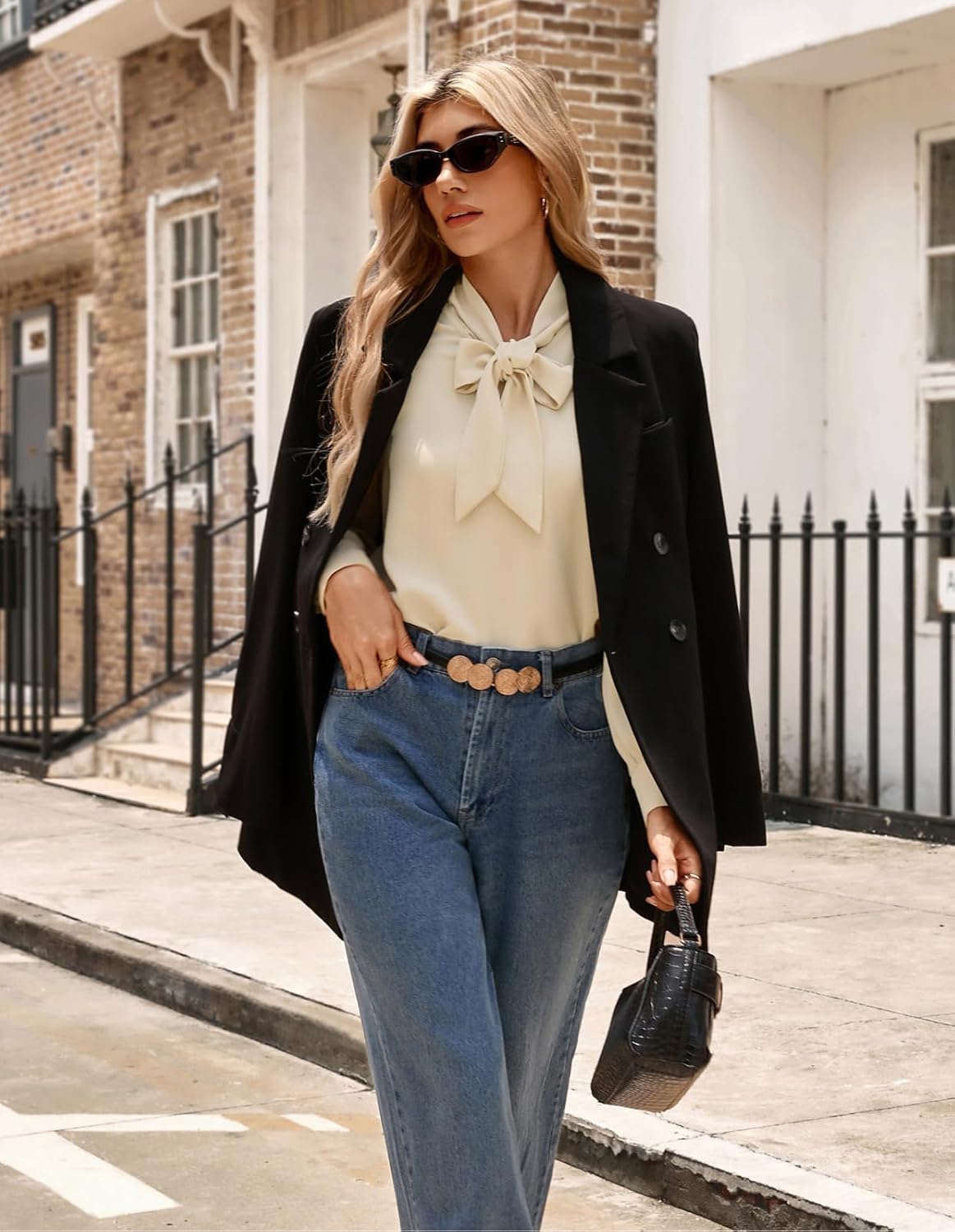 Kate Kasin Women's Bow Tie Neck Blouse 2026 Long Sleeve Work Shirt for Office Business Professional Dressy Casual Tops - Image 3