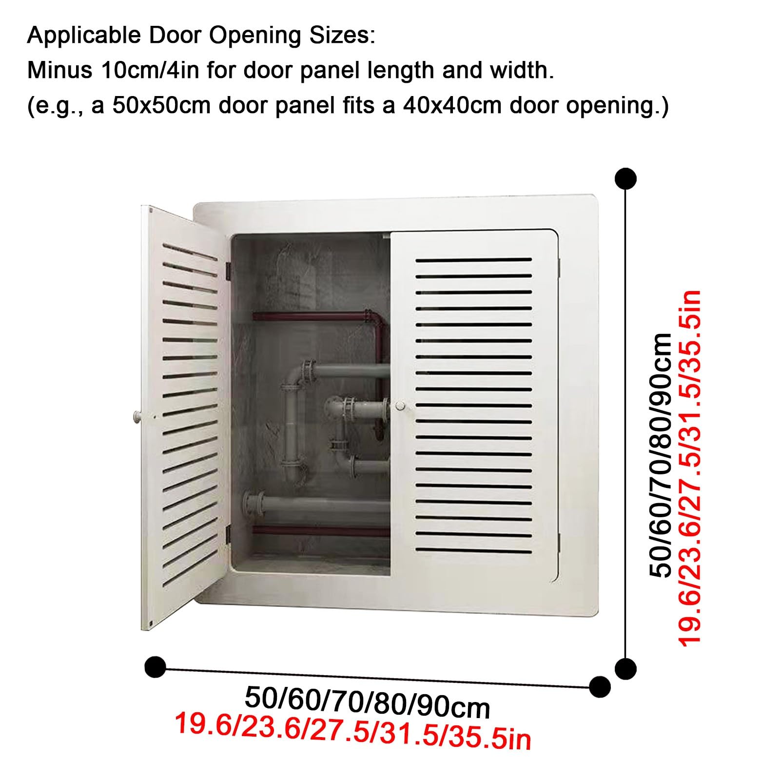 Heizungsverkleidung mit 2 Türen, PVC-Rohrleitungsabdeckungen, Abschirmdesign, für Schaltschränke und Rohröffnungen(80 * 70cm)