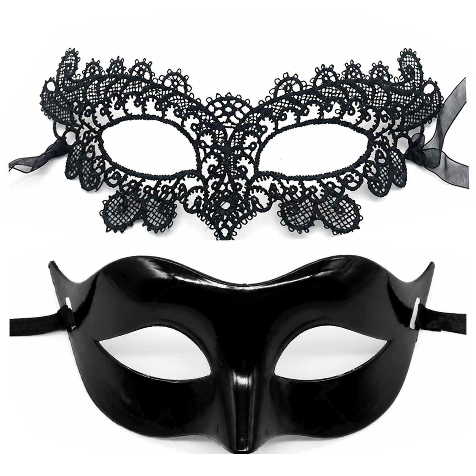 YONEEKSS 2 Pack Black Masquerade Masks for Couples Lace and Classic