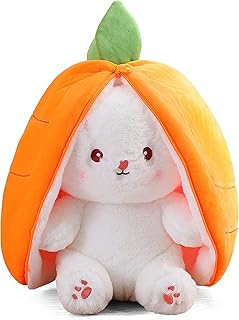 YGSDM Easter Bunny Stuffed Animal, Reversible Bunny Carrot Strawberry Pillow, Cute Squishy Rabbit Sofa Pillow Decoration Doll, Soft Plush Toy for Boys Girls (Carrot, 9.8in/25cm)