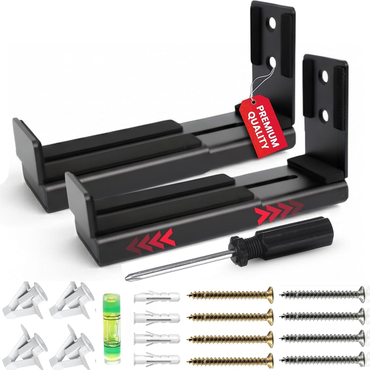 Premium Universal Soundbar Wall Mount Bracket 1 Pair 33 lbs Capacity Heavy Duty Steel Sound Bar Holder Double Anti-Slip Grip Adjustable Depth Includes Screwdriver Fits Samsung Bose Sony LG JBL Sonos