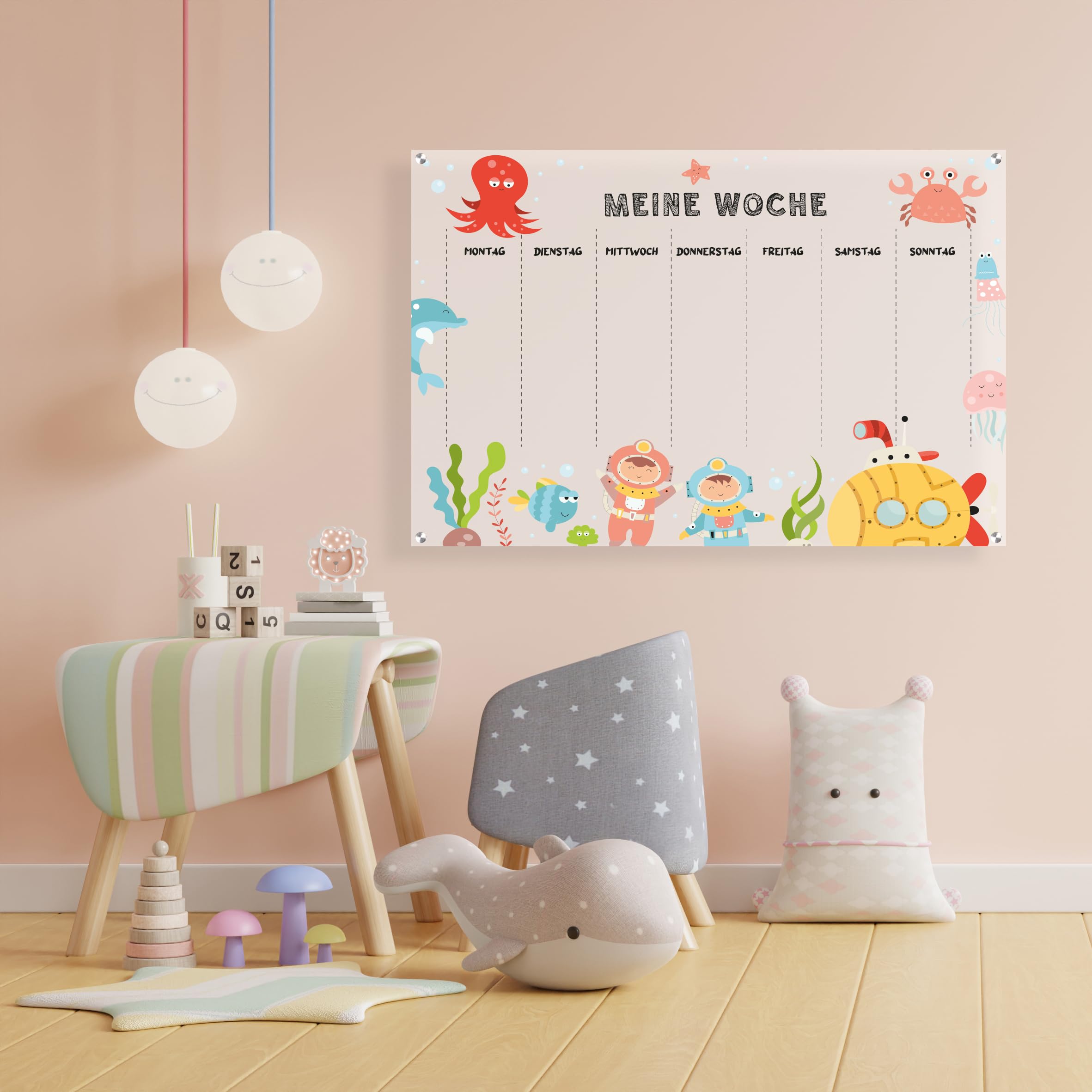 Queence Acrylglas Wochenplaner abwischbar 60x40 cm | Wochenplan transparent | Geburtstags-Kalender | wiederverwendbar | Familienplaner | Notizen | Terminkalender | Wandkalender | Monatskalender