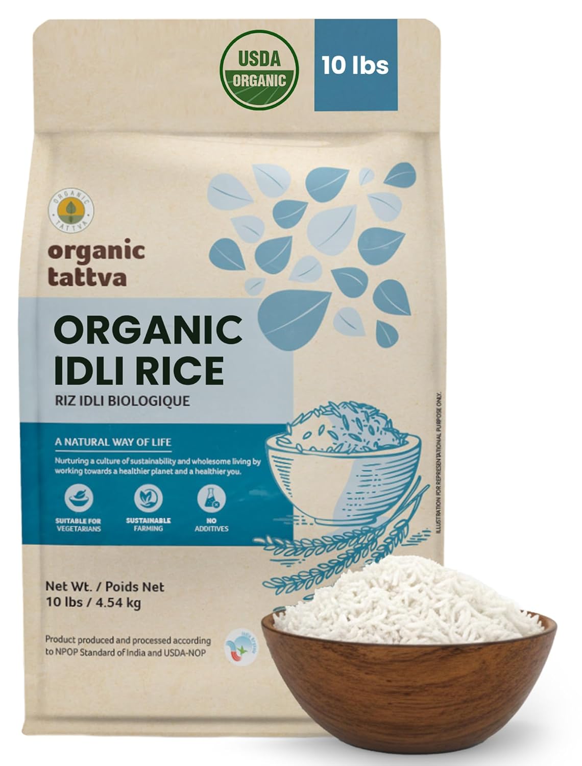Organic Tattva Idli Rice (10 lbs) - Organic Short Grain Rice - No Additive - Vegan - Kosher - Non GMO - Gluten Free - USDA Certified