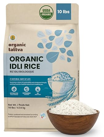 Organic Tattva Idli Rice 10 lbs - Organic Short Grain Rice - No Additive - Vegan - Kosher - Non GMO - Gluten Free - USDA Certified