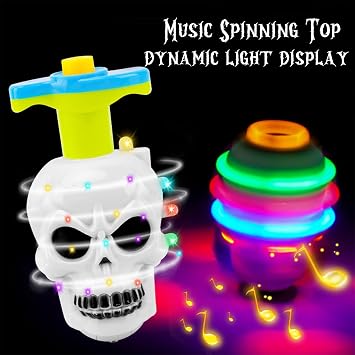 DERAYEE Halloween Basket Stuffers for Kids, 3PCS LED Pumpkin Skull Light Up Spinning Tops Halloween Spinning Toys Gifts for Halloween Party Favors Goodie Bag Fillers Classroom Rewards