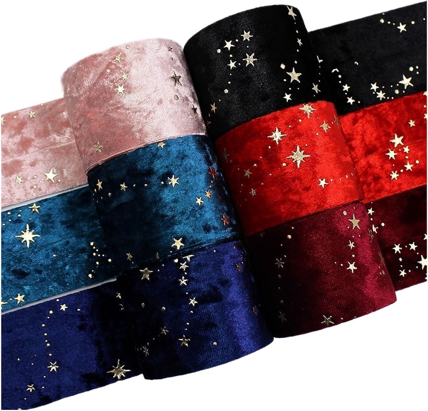 Velvet Ribbon Double-Sided Gold Star Golden Velvet Cloth Ribbons 2"(50MM) 2Yards Bow Cap DIY Clothing Accessories Party Gift(6 Each one yards-01)