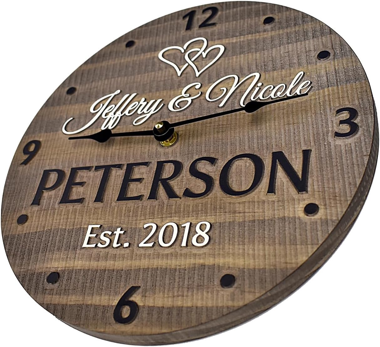 Handmade 11 Inch Wooden Wall Clock Personalized for Couple