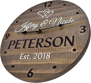 Handmade 11 Inch Wooden Wall Clock Personalized for Couple