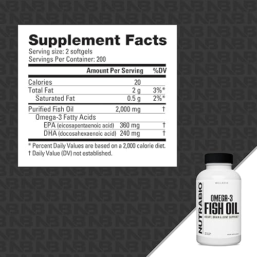 Miniatura 9 de NutraBio Omega 3 Aceite de Pescado Suplemento para Salud Cardiovascular - 500 Cápsulas Blandas