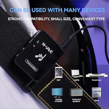 M-VAVE Wireless in Ear Monitor System Earphone 2.4G Stereo, Mono, Low Latency, Transmitter Receiver System, Auto-Pairing, One to Many, IEM for Studio Rehearsal, Stage Rechargeable