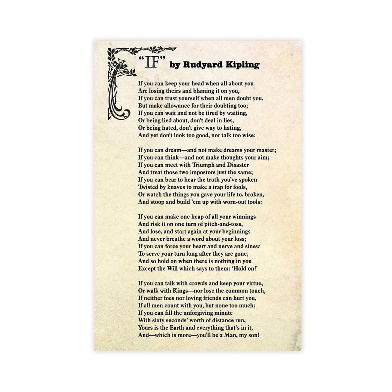 WLQZFRWV If Poem, 1895 Rudyard Kipling, Inspirational Art Canvas Poster Wall Art Decor Print Picture Paintings for Living Room Bedroom Decoration 24x36inch(60x90cm)