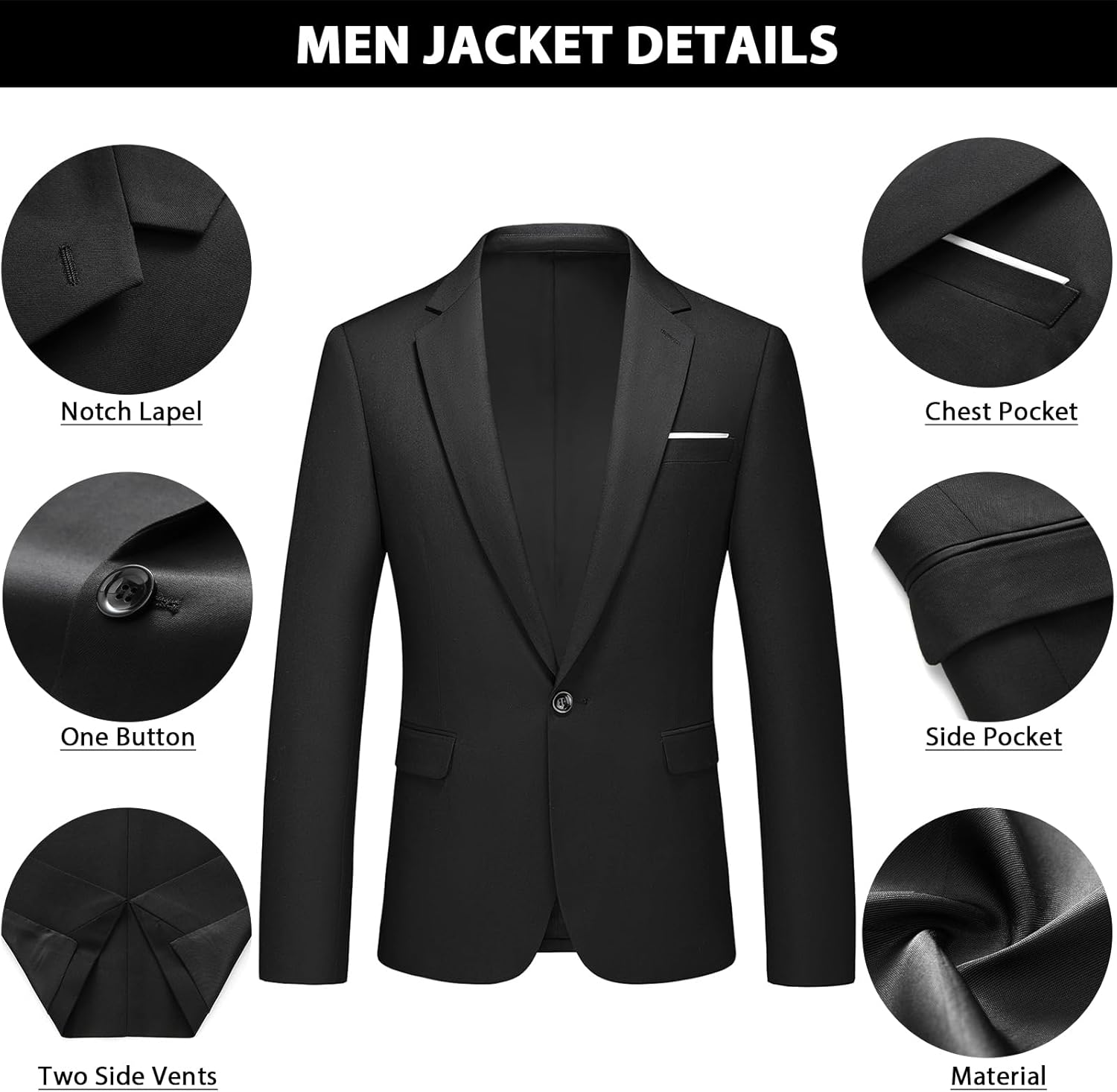 Mens Suits 2 Piece Slim Fit Casual One Button Solid Suits for Mens Business Wedding Party Jacket Blazer & Pants Set