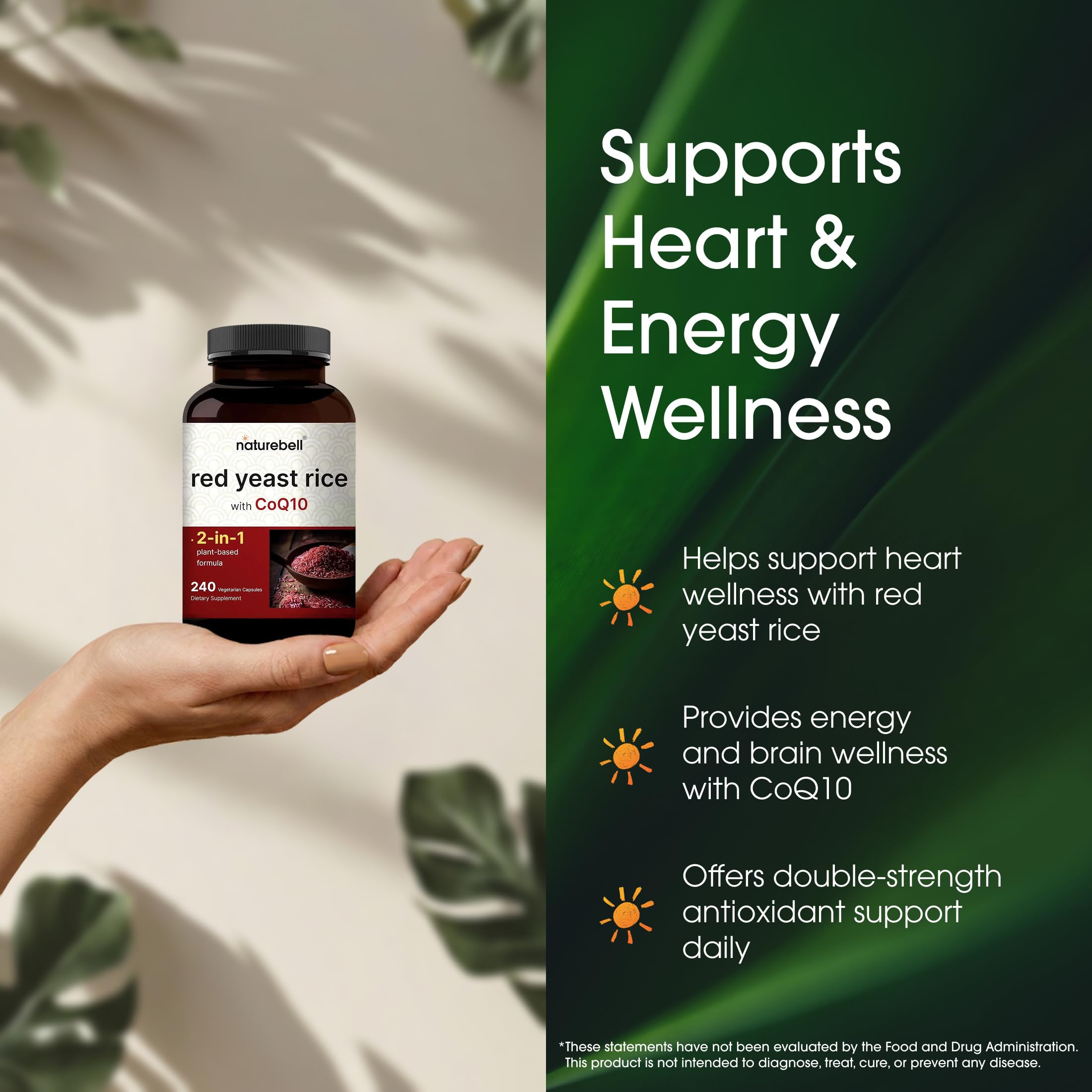 NatureBell Red Yeast Rice with CoQ10-240 Vegetarian Capsules - for Heart Health, Energy Support, Brain Wellness & Antioxidant Support* — Amazon image 4