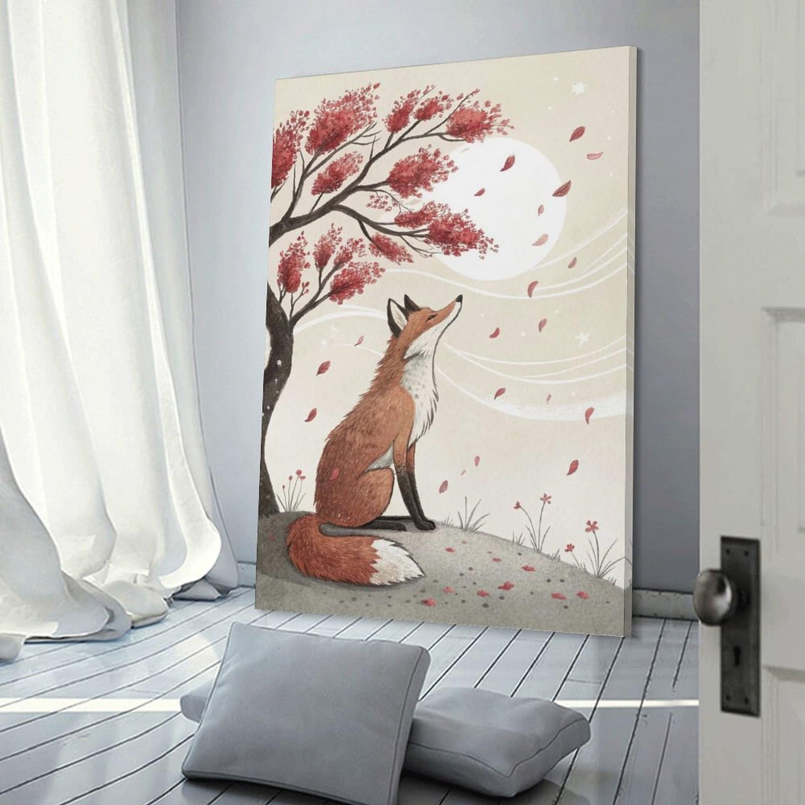 Junmoney Fox Under Autumn Tree Canvas Art Print, 24x36inch(60x90cm), for Bedrooms, Workspaces And Everyday Interiors, A Flexible Wall Accent for Shared Spaces