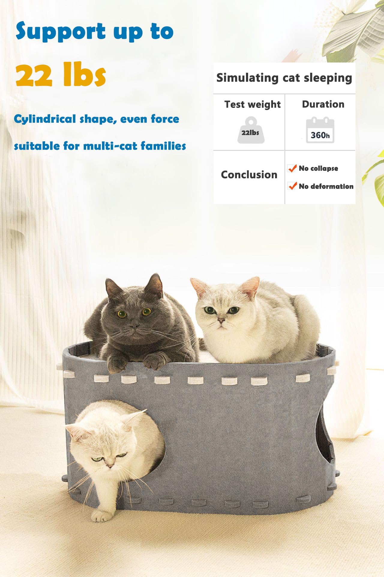 Casa para gatos de interior, cama para gatos grandes y múltiples, resistente a los arañazos, soporte creativo para gatos de hasta 22 libras, forma ovalada, gris