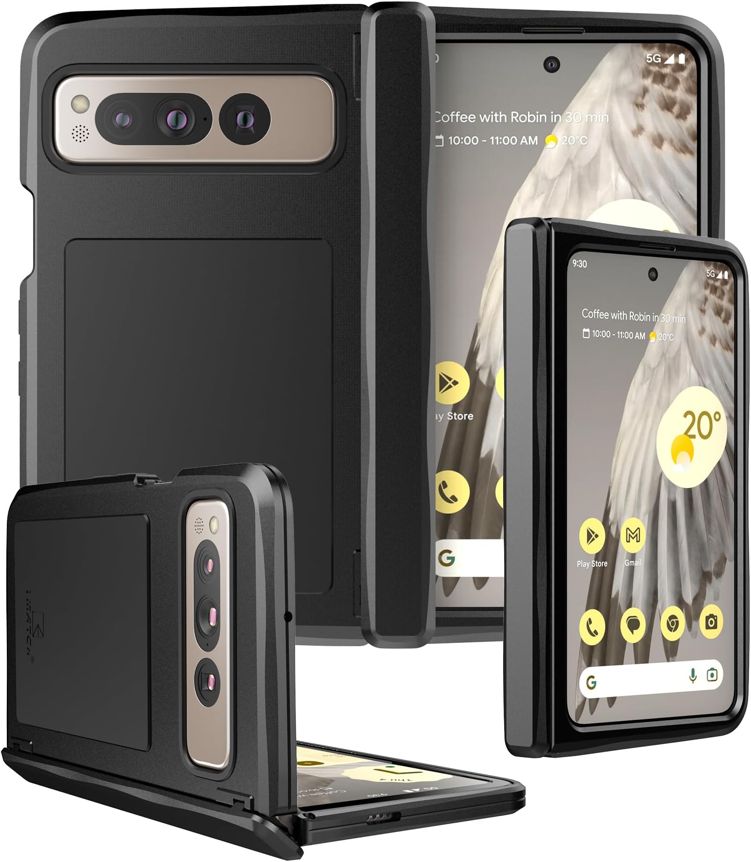 Feitenn for Google Pixel Fold Case, Pixel Fold Aluminum Metal Heavy Duty Shockproof Protective Case, Rugged Case with Hinge Protection Bumper Case Cover for Pixel Fold 2023 (Black, Pixel Fold)