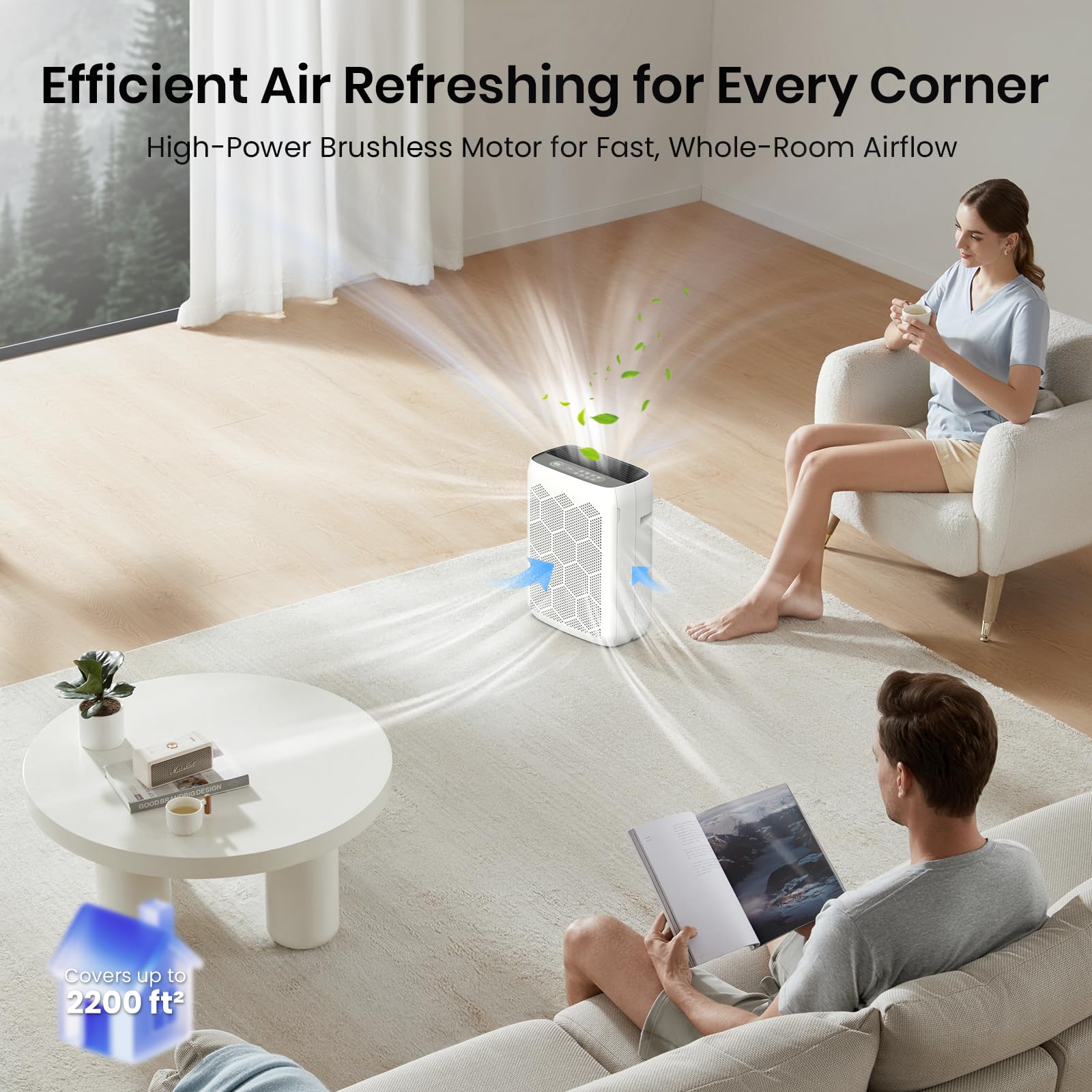 Air Purifiers for Home Large Room Up to 2200 Ft², HEPA Air Purifier for Bedroom with PM2.5 Air Quality Display, Washable Pre-Filter and Sleep Mode, Air Cleaner for Smoke, Dust & Pollen